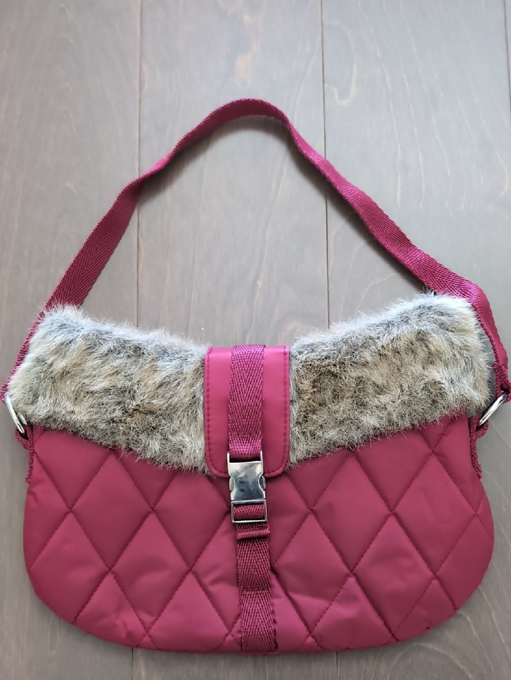 Quilted Faux-Fur Trim Crossbody Bag in Raspberry - Bath & Body Works
